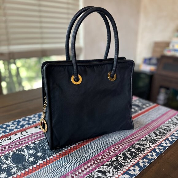 Celine Black Canvas and Leather Shoulder Bag Gold accents Preowned EXCELLENT. - Picture 3 of 11